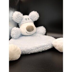 Demdaco Nat & Jules Baby Lovey Blanket‎ Blue White Puppy Flat-a-Pat Rattle 15”
